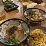 ちんぷんかんぷん 春吉店 - ごまさば、ピーマン、もつ、ポテサラ