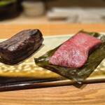 まとい 銀座 - こちらが先付けの中にスライスされて入っています