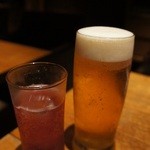 Uoshou Gimpei - カシス梅酒ソーダ割りとビール