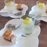 RAPPORT - 私以外のデザート✨塩キャラメルのケーキとレモンゼリー✨生クリームの上のピンクのかわいらしいペンタスと言うお花も食べれるんですって♥