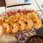 cafe Jammin' - 大ぶりのぷりぷり海老が6匹も綺麗に並んでます♪フムスとサルサソースも最高！