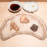 鮨 はしもと - 鮟肝、平貝味噌焼き、鮎ペースト