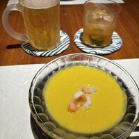 旬采遊膳 あつみ - かぼちゃのスープ海老のせ（お通し）