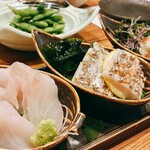 サカナキュイジーヌ・リョウ - 我が儘三種盛りは、その日のお勧めさしみから3種を選んで盛り合わせてくれた