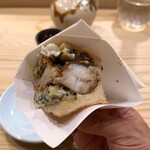 食堂 おがわ - 鱧カツサンド 胡瓜と茄子の糠漬け