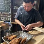 食堂 おがわ - 鱧カツサンド 胡瓜と茄子の糠漬け