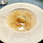 ワイノログ - 新ジャガイモとザーサイ、揚げゴボウのスープ