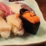 みよ福 - ウニ、アワビ、ヒラメ、シャコ、中とろ、ホタテ
                                
                                