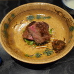 もちづき - 宮崎牛のロース　焼物　味噌or玉ねぎドレッシングで頂きます。