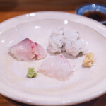 お酒と食事 うり - お造り  〆あじ 淡路はも落とし 明石たい