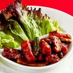 中国料理 百楽 - 2025.9-11-秋鮭の甘味噌炒め　レタス包み