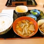 吉野家 - 納豆牛小鉢定食＋卵＋けんちん汁