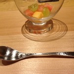 ごだん 宮ざわ - 2014年8月：ランチ(\5800)…デザート①、マスカットとスイカとメロンに白ワインのゼリー