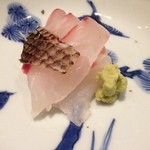 ごだん 宮ざわ - 2014年8月：ランチ(\5800)…明石の鯛のお造り…皮も美味しいです