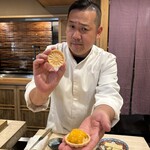 銀座 きた川 - フォアグラにマンゴー、パッションフルーツのモナカ