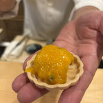 銀座 きた川 - フォアグラにマンゴー、パッションフルーツのモナカ