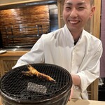 銀座 きた川 - 脱皮仕立ての車海老炭火焼き