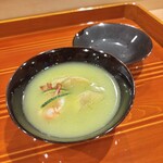 銀座 きた川 - 賀茂茄子と車海老のお椀、薄くず仕立て