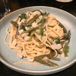 山下食堂 - 鱈と空芯菜・青唐のスパゲッティ