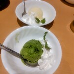 彩屋 - デザート　抹茶とバニラアイス