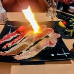 彩屋 - 大判和牛ブリスケ寿司　山わさびしょうゆ　目の前での炙り最高！！