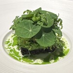 ラ・ヴァガボンド - モンサンミッシェルのムール貝　　黒米　ブロッコリー　クスクス　海葡萄　ナスタチウム　ホエー　イタリアンパセリ