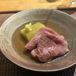 まとい 銀座 - 温物　神戸牛リブロース　翡翠茄子