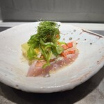 鮨 惣五郎 - 金目鯛と冬瓜、万願寺と大葉の千切り