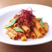 “ショートパスタ・ ミッレリーゲ”  モロッコいんげんと牛挽肉のボロネーゼ