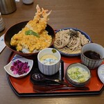 和食麺処 サガミ - 大海老天のふわたま丼と麺（ざるそば）お得な茶碗蒸し付