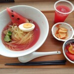 たきざわキッチン - 料理写真:月替わり野菜ランチセット（スイカスープ冷麺）