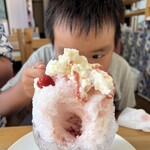 SUZUの森cafe - かき氷にトンネルを掘る息子っち