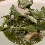 uto - 【〆】クレソンと蒸し鮑の冷たいフェデリーニ　バジル・ほうれん草　鮑出汁のソースピストゥ（冷たいソース）