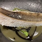 uto - 【魚】鯒（こち）　ナスと生海苔、アンチョビ・オリーブのソース
