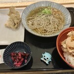 十割蕎麦専門店 10そば - 冷やしかけそば＋えびかき揚げ丼セット+舞茸天ぷら