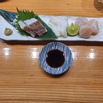 居酒屋 心 - お刺身3種盛り（タイ、エンガワ、帆立）