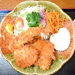 とんかつ すず広 - ミックス定食※ヒレ、海老、白身魚