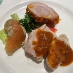 中国料理 四川 - ホリデーランチの前菜、帆立、チャーシュー、棒棒鶏