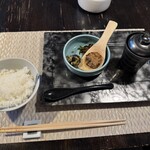 望楼NOGUCHI函館 - 「道南発祥ブランド米ふっくりんこ釜炊きごはん」、「焼きブリ味噌」、「ちりめんわさび昆布」、「柴漬け」、「ソイ出汁の味噌汁」