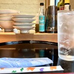 酒-LABO YAMADA - 芋焼酎（黒伊佐錦、大口酒造　鹿児島県伊佐市）朝なので薄めの炭酸割りでw家族には朝飲みしたこと内緒にしました。