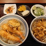  大村庵  - 天丼セット(1,050yen) 蕎麦は冷たぬき