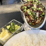 東京ボンベイ - 券売機で
      ✅キーマカレー(鶏・野菜) ＲＥＤ中盛¥1.100！
      　※赤(RED・・赤は激辛)
      　※ご飯は中盛り迄無料♪
      　※大盛りは＋¥100になっていました
      　※ピクルス、アイスミニチャイ付き