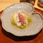 銀座 しのはら - 入酒の餡(梅のくず)ハモとほっき貝、黄ニラと新銀杏
