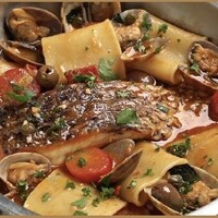 真鯛のアクアパッツァ　ショートパスタ”パッケリ”と共に