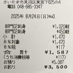 おさしみの店 魚七 - レシート