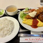 キッチンスズキ - 洋風ハンバーグ、海老フライ、プレーンオムレツ