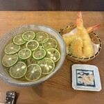 まき埜 - すだち蕎麦に、天ぷら盛合せ単品を追加