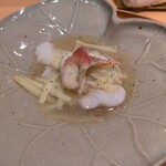 銀座 しのはら - キジハタ、北寄貝、黄ニラ、新銀杏の鍋