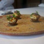 鱈白子　秋茄子と黒にんにく　穂紫蘇