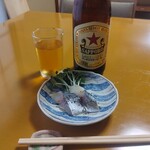 鮨 うみねこ - 中瓶ビールと無料のお通し